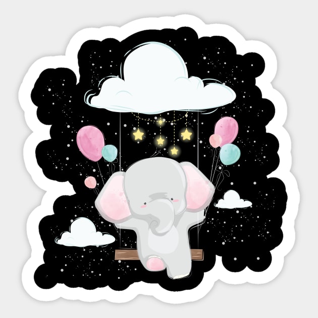 Cute Baby Elephant Flying in Balloon Sticker by Printaha